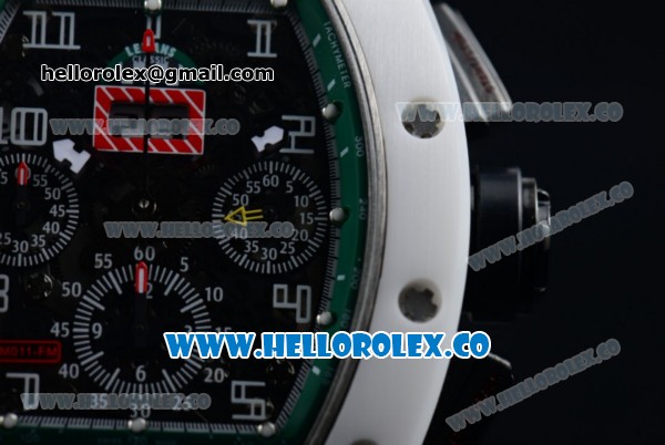 Richard Mille RM 011 Felipe Massa Chronograph Swiss Valjoux 7750 Automatic Ceramic PVD Case with Green and Black Dial Arabic Numeral Markers and White Rubber Strap - Click Image to Close